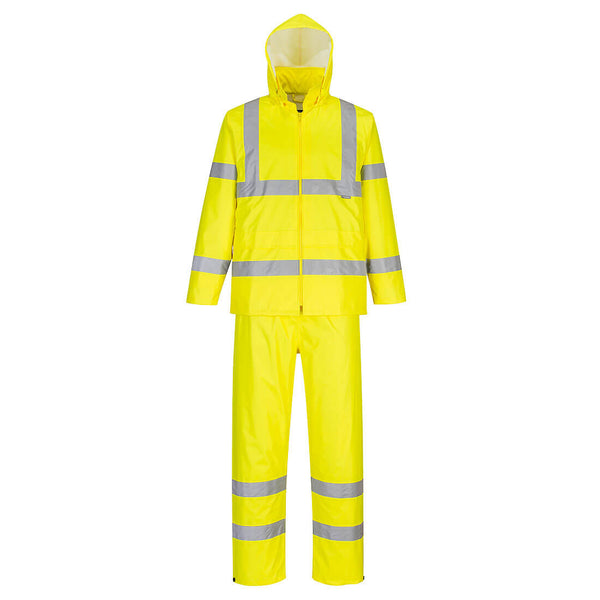 High visibility roll-up rain suit