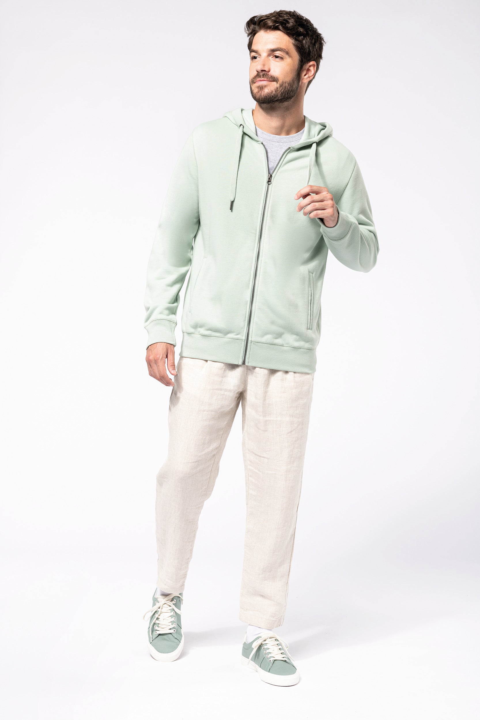 Uniseks ecologisch verantwoord French Terry sweatshirt met capuchon en rits