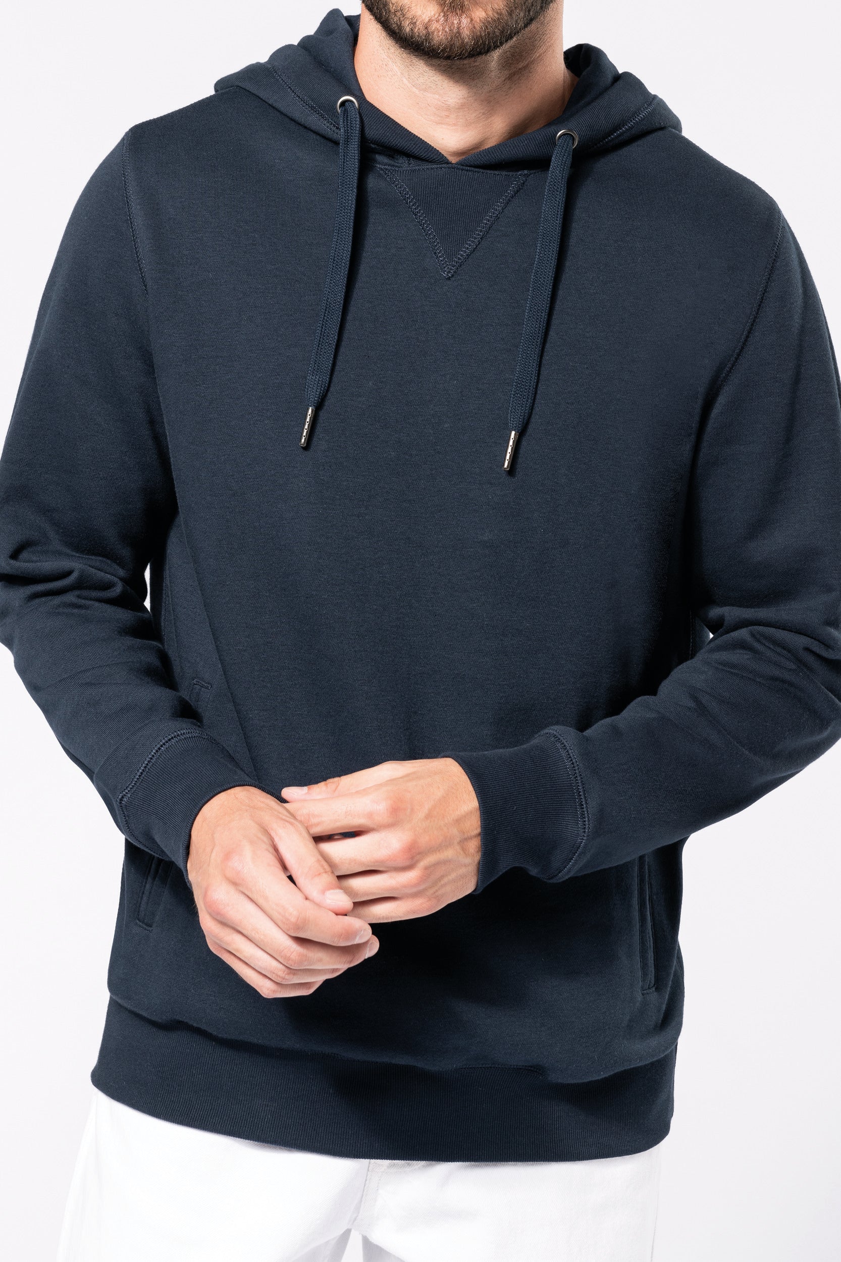 Uniseks ecologisch verantwoord sweatshirt van french terry badstof met capuchon