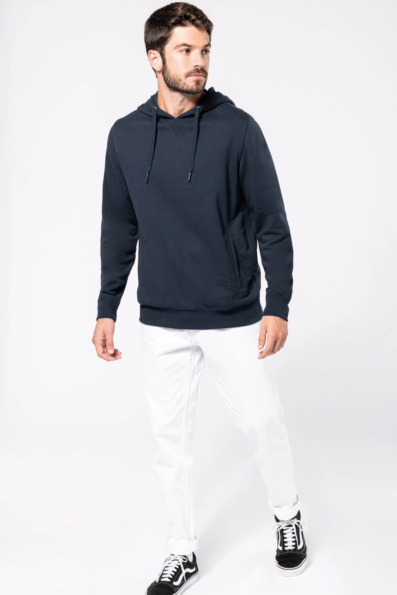 Uniseks ecologisch verantwoord sweatshirt van french terry badstof met capuchon