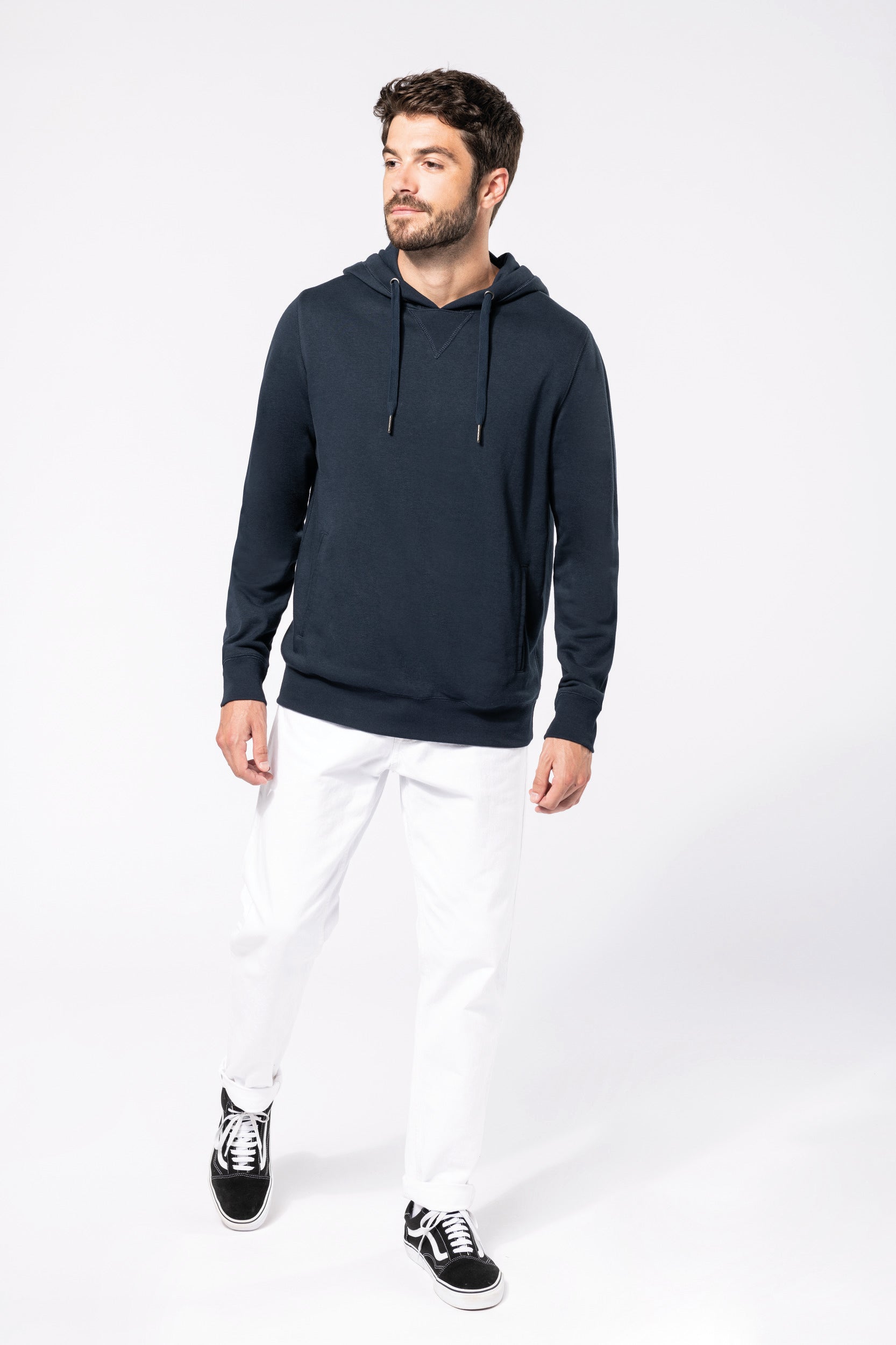 Uniseks ecologisch verantwoord sweatshirt van french terry badstof met capuchon