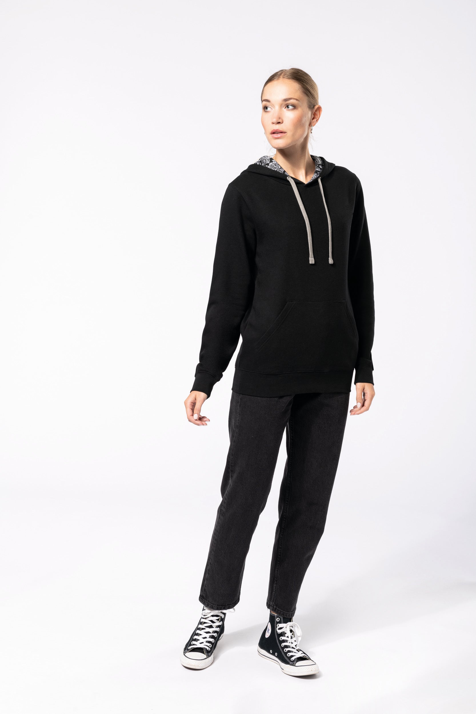 Uniseks sweatshirt met capuchon en contrasterend patroon