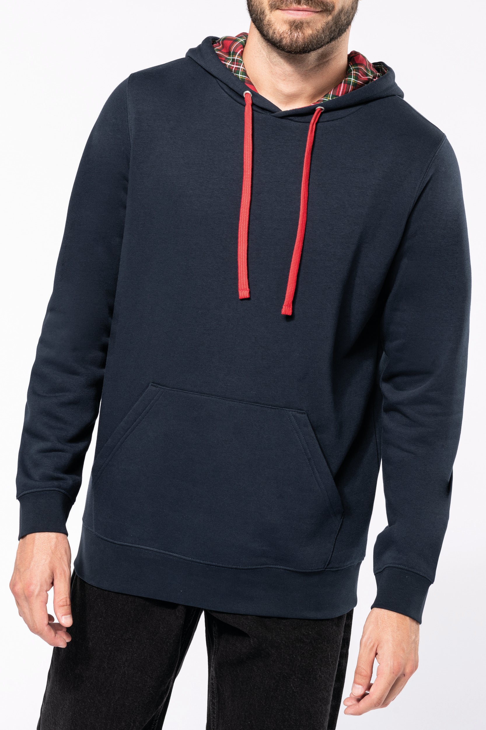 Uniseks sweatshirt met capuchon en contrasterend patroon