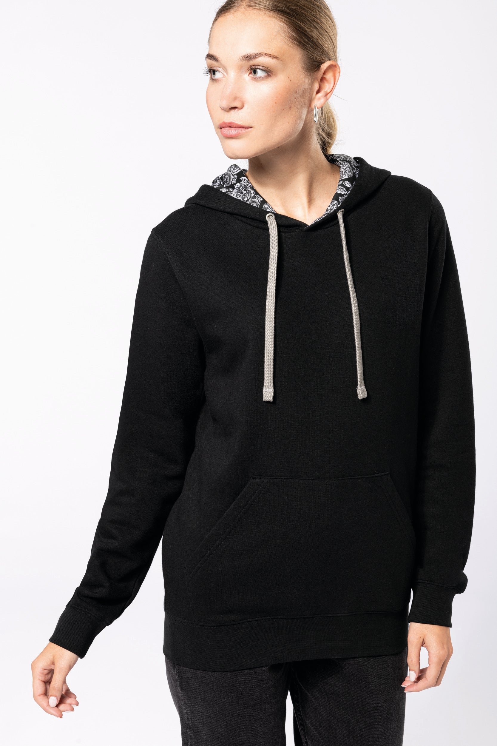 Uniseks sweatshirt met capuchon en contrasterend patroon