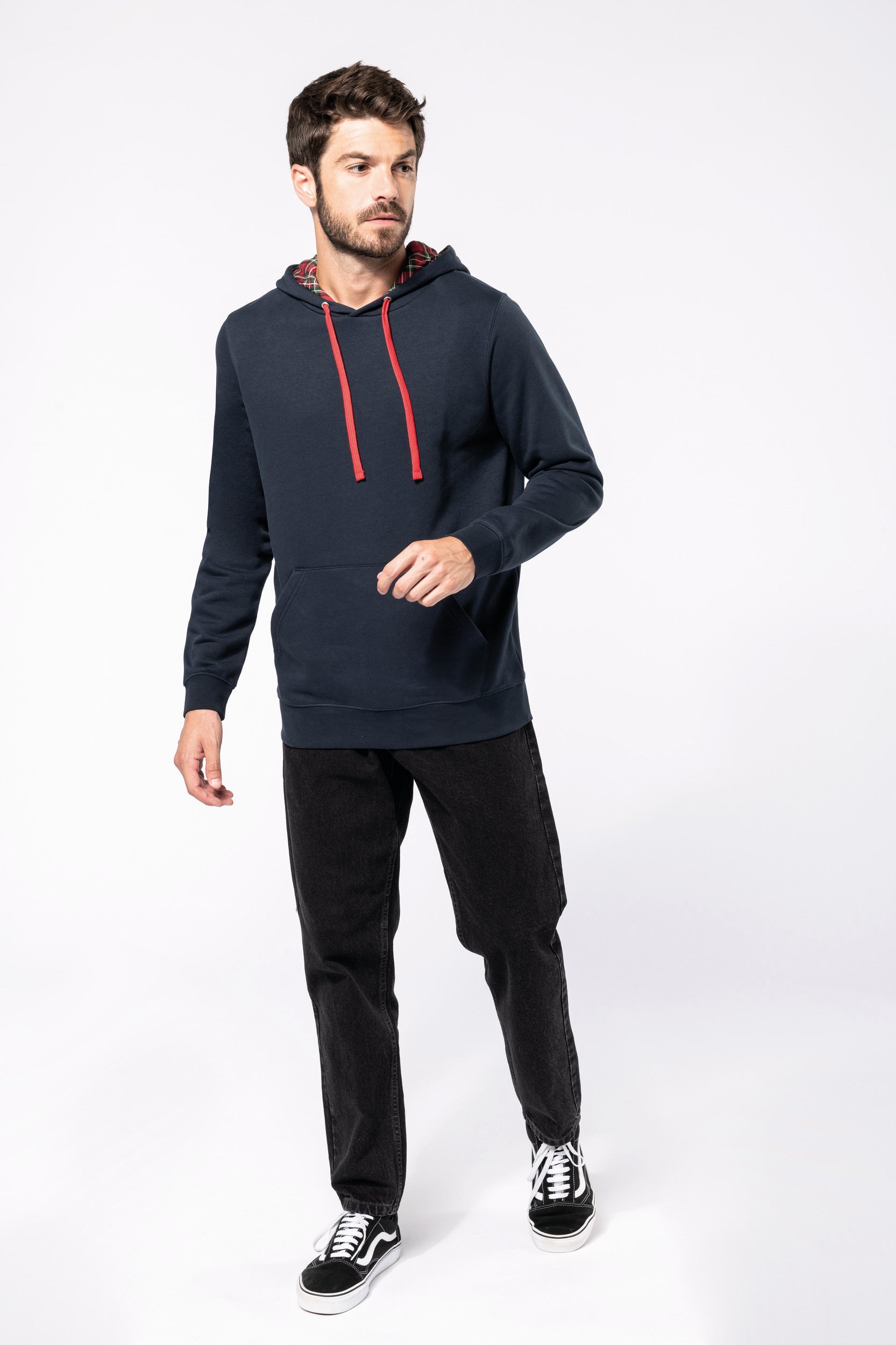 Uniseks sweatshirt met capuchon en contrasterend patroon