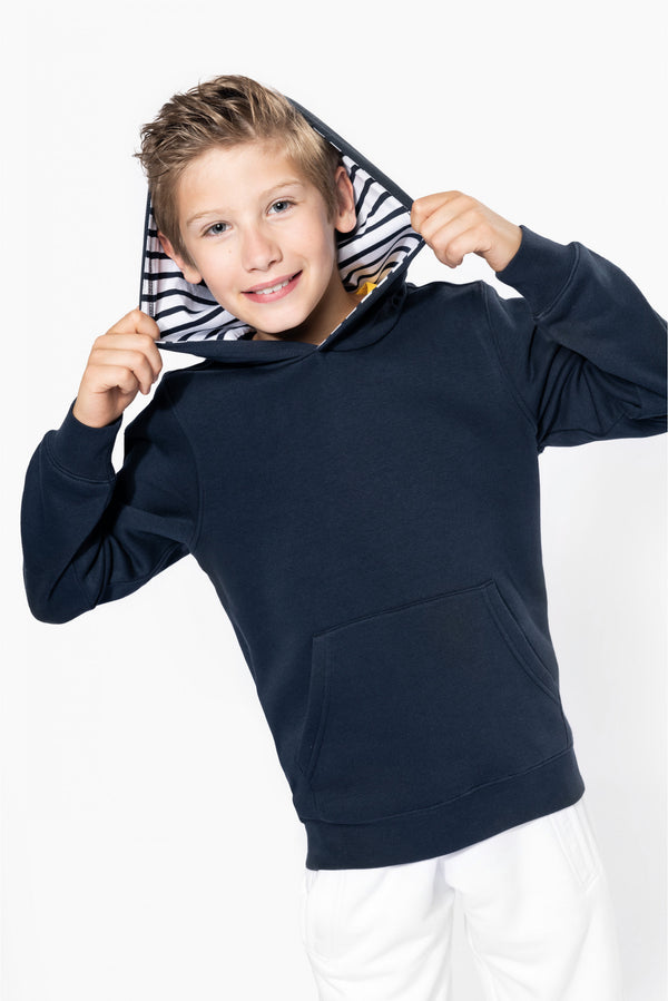 Unisex Kids Patterned Contrast Hooded Sweatshirt