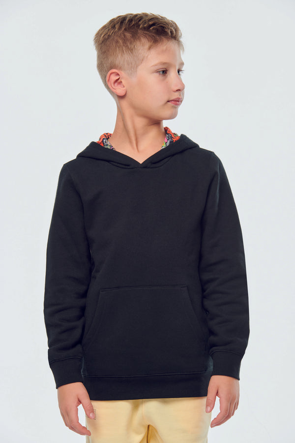 Unisex Kids Patterned Contrast Hooded Sweatshirt