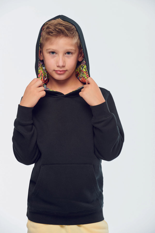 Unisex Kids Patterned Contrast Hooded Sweatshirt