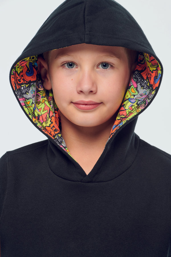 Unisex Kids Patterned Contrast Hooded Sweatshirt