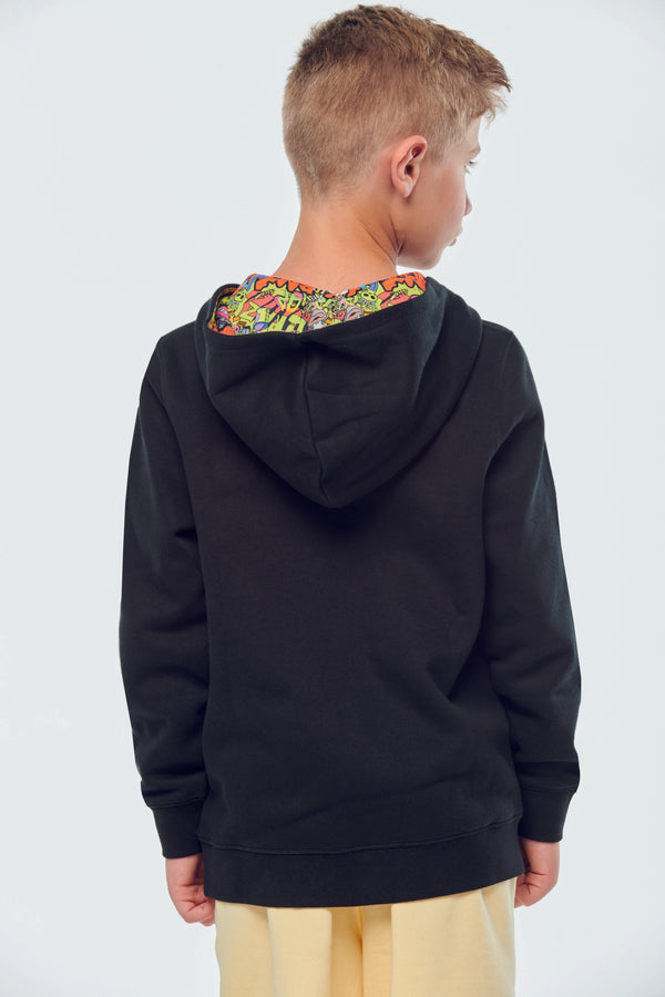 Unisex Kids Patterned Contrast Hooded Sweatshirt