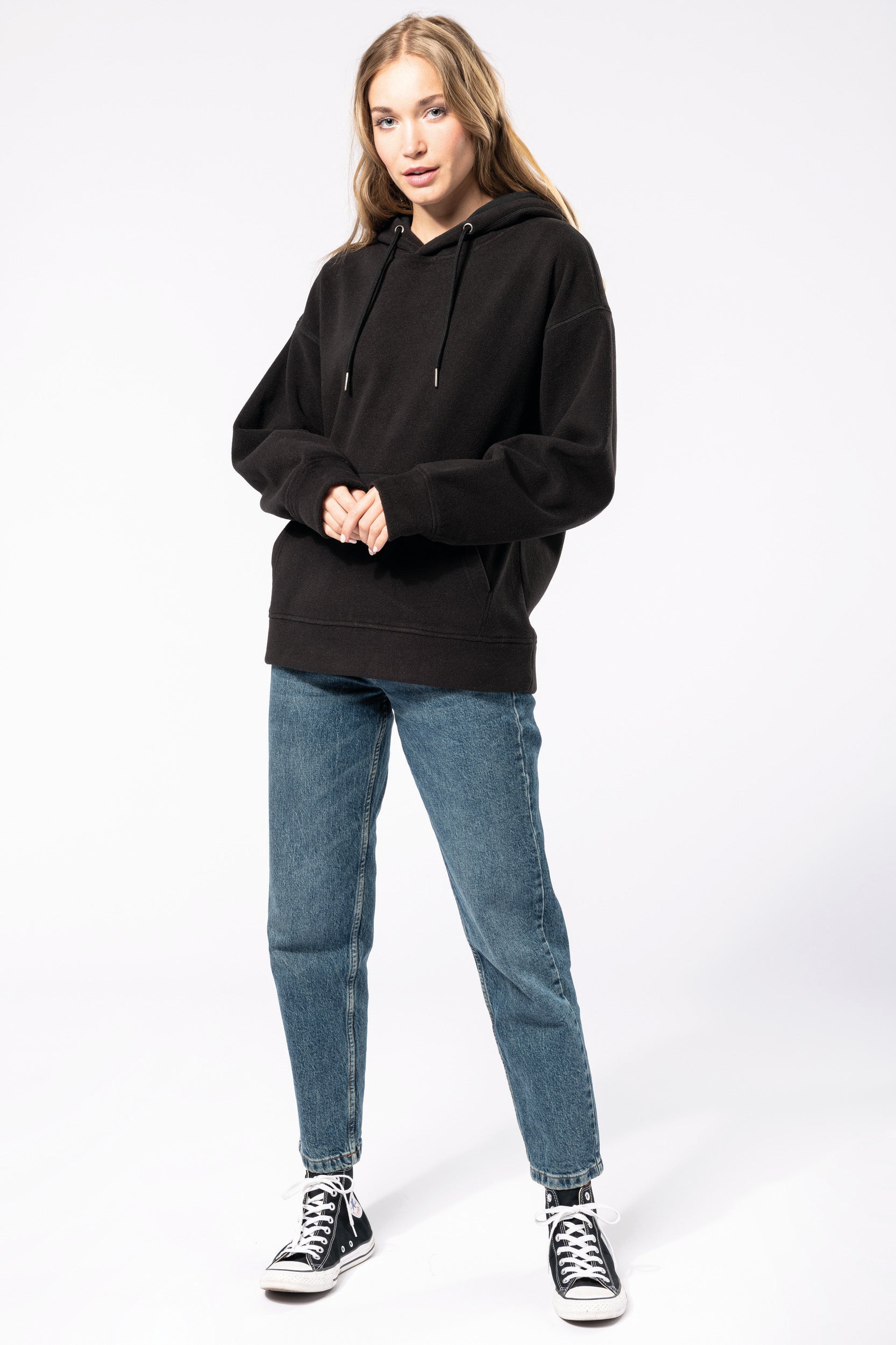 Uniseks gerecycled microfleece oversized sweatshirt met capuchon
