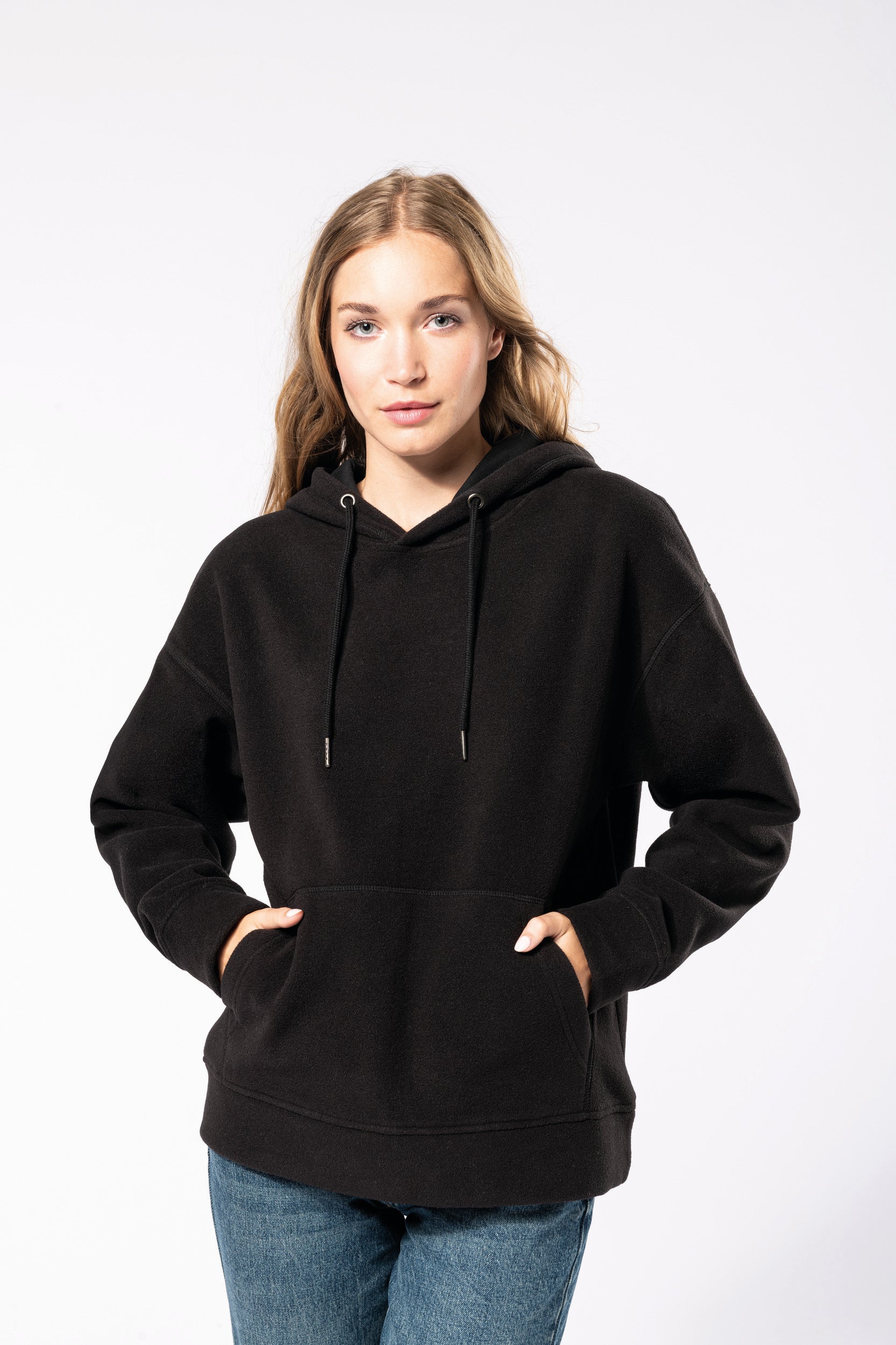 Uniseks gerecycled microfleece oversized sweatshirt met capuchon