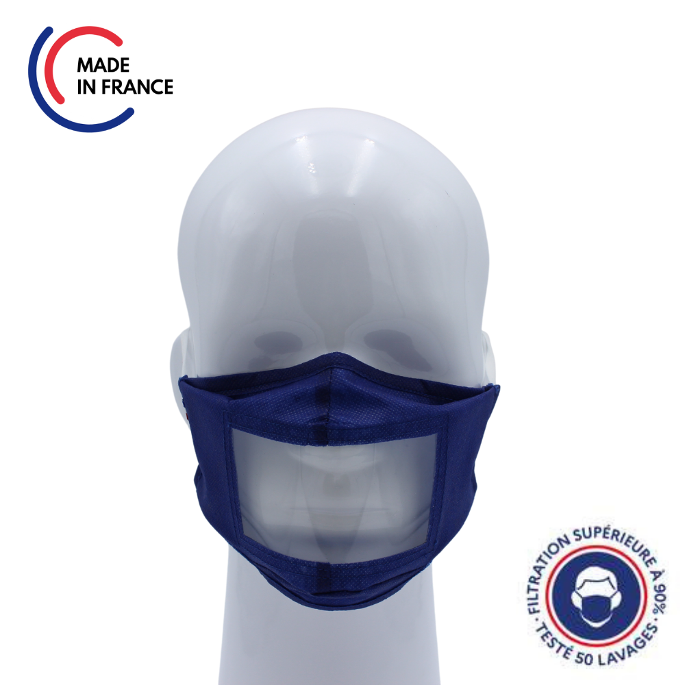 MS Life - Washable Reusable "Transparent Window" Fabric Mask - ONE SIZE - UNS1 - 50 Washes - Made in FRANCE