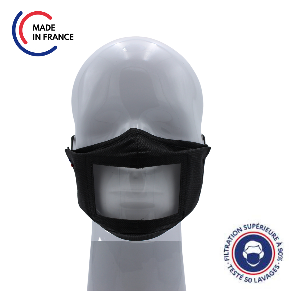 MS Life - Washable Reusable "Transparent Window" Fabric Mask - ONE SIZE - UNS1 - 50 Washes - Made in FRANCE