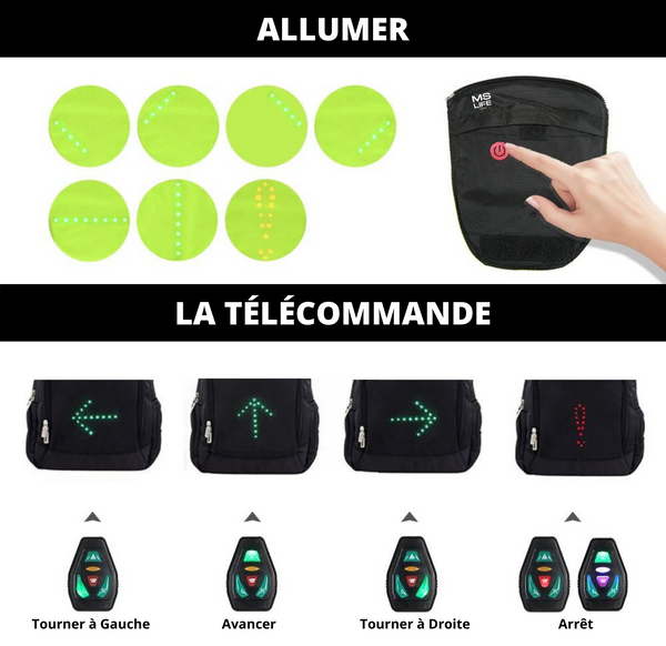 Sac À Dos Ordinateur Portable Léger 20L USB Rechargeable Indicateur de Direction du Signal Lumineux sans Fil à LED