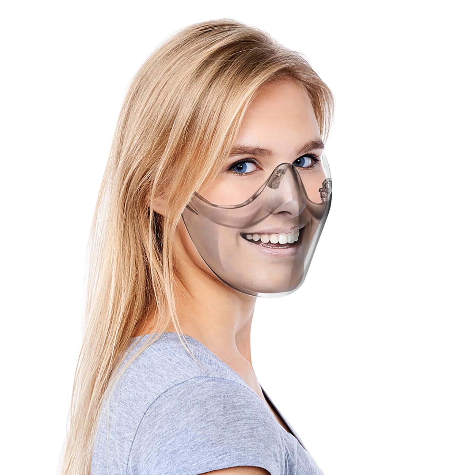 Masque facial Visière HD Transparent Anti-buée, réutilisable, bouclier buccal en plastique