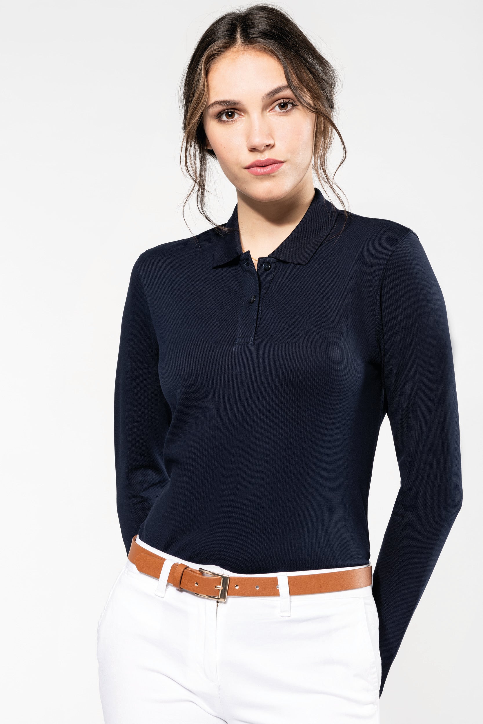 Women's long-sleeved Supima® polo shirt