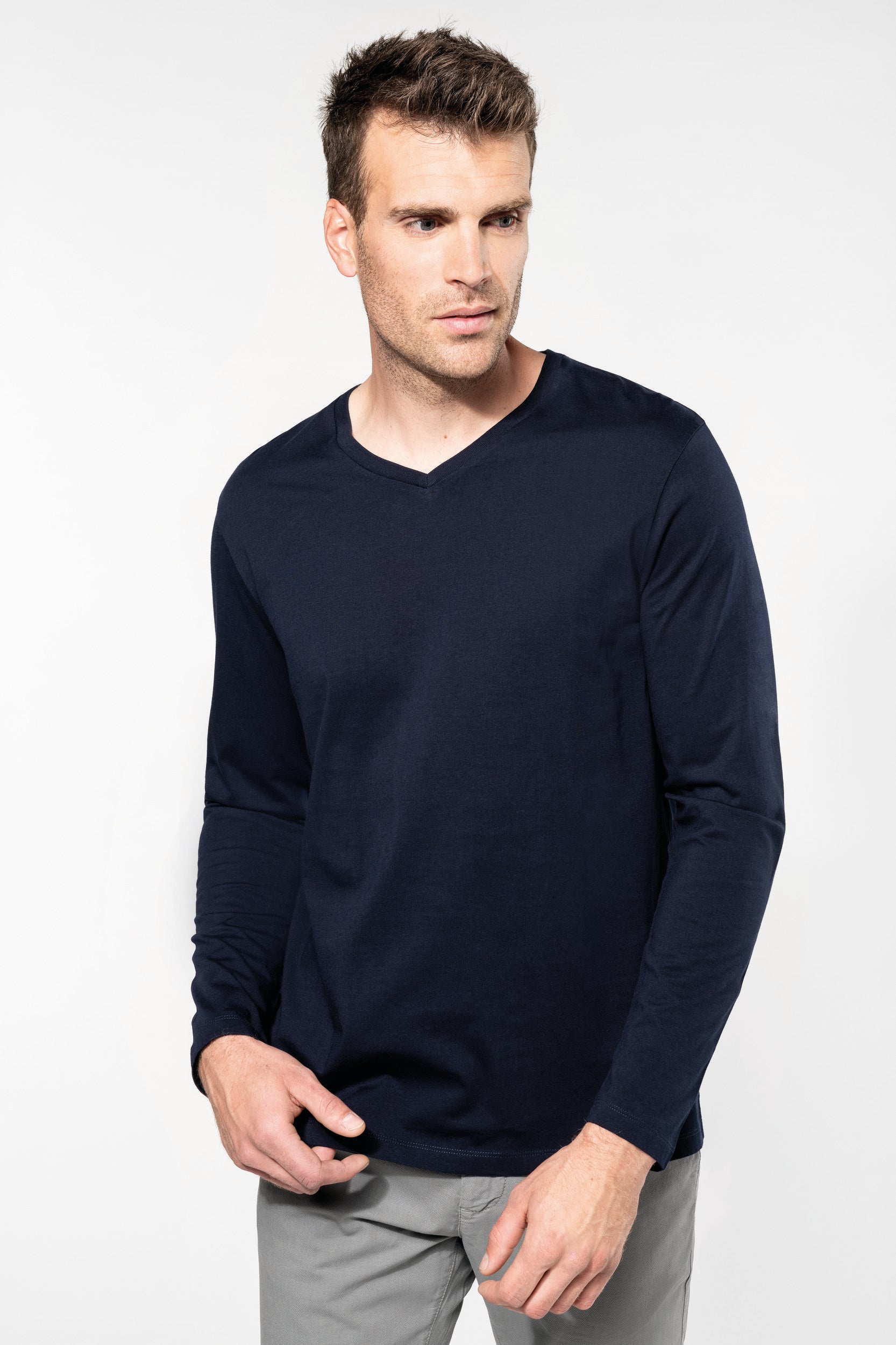 T-shirt Supima® col V manches longues homme