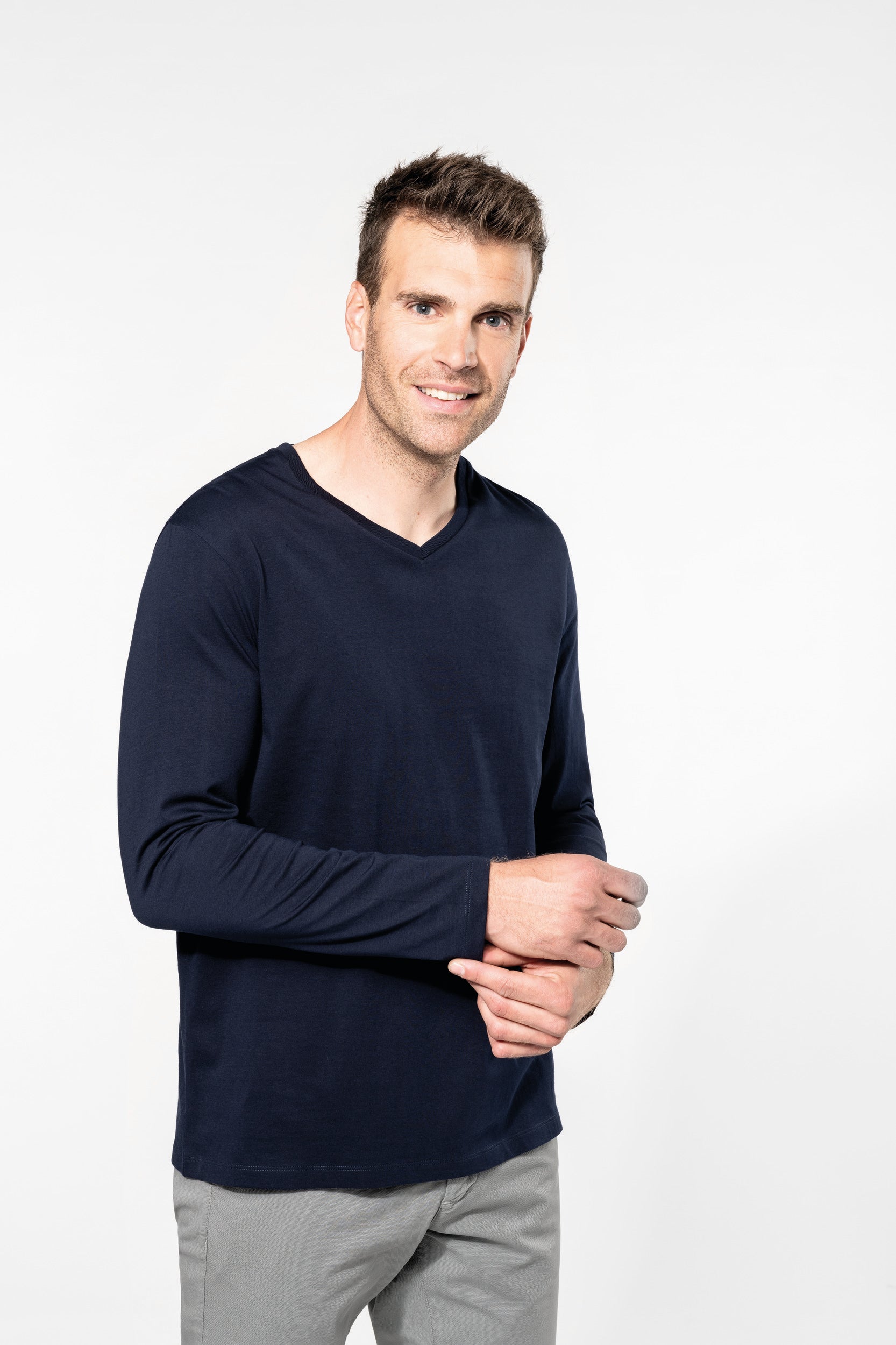 T-shirt Supima® col V manches longues homme