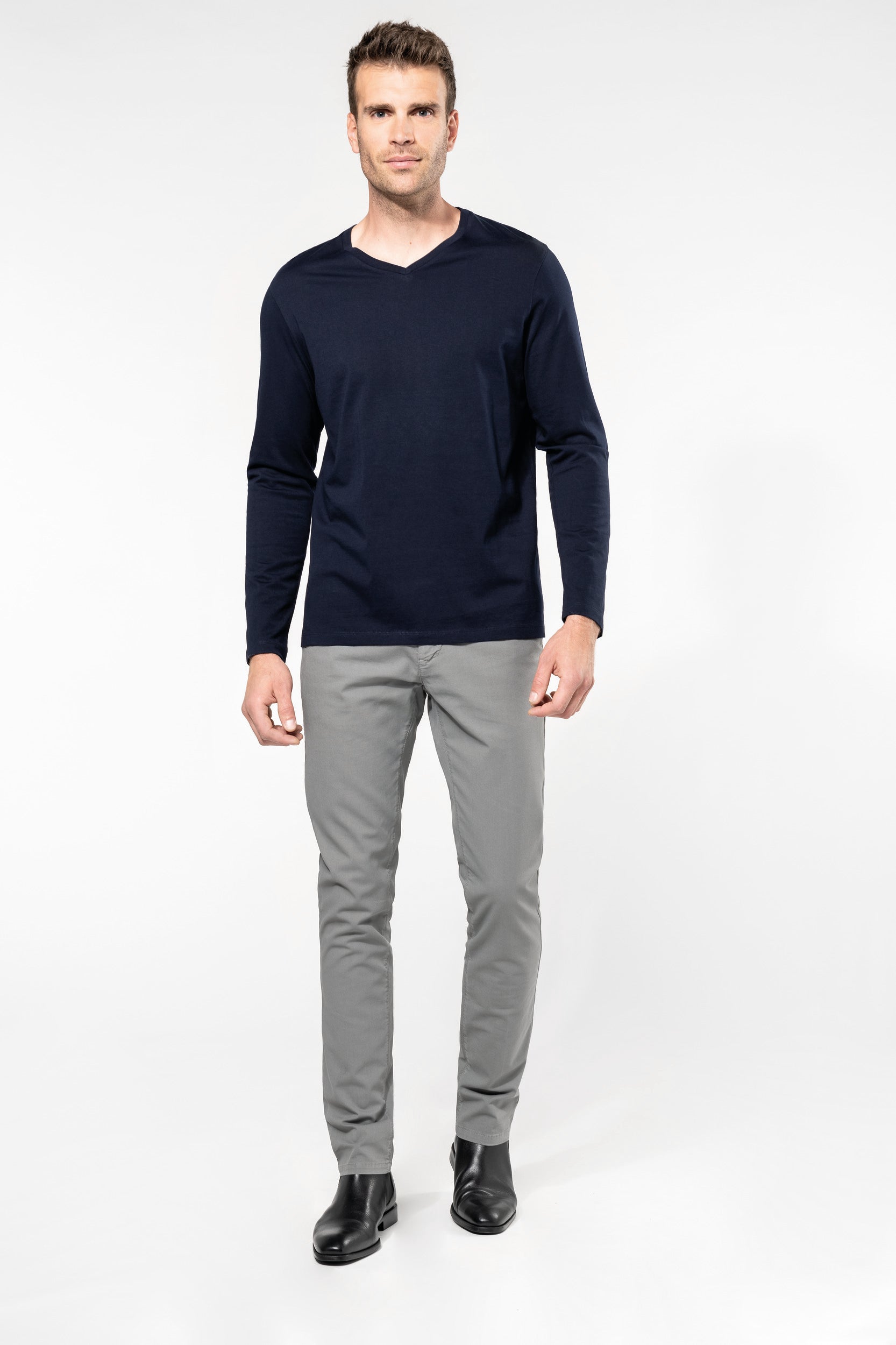 T-shirt Supima® col V manches longues homme