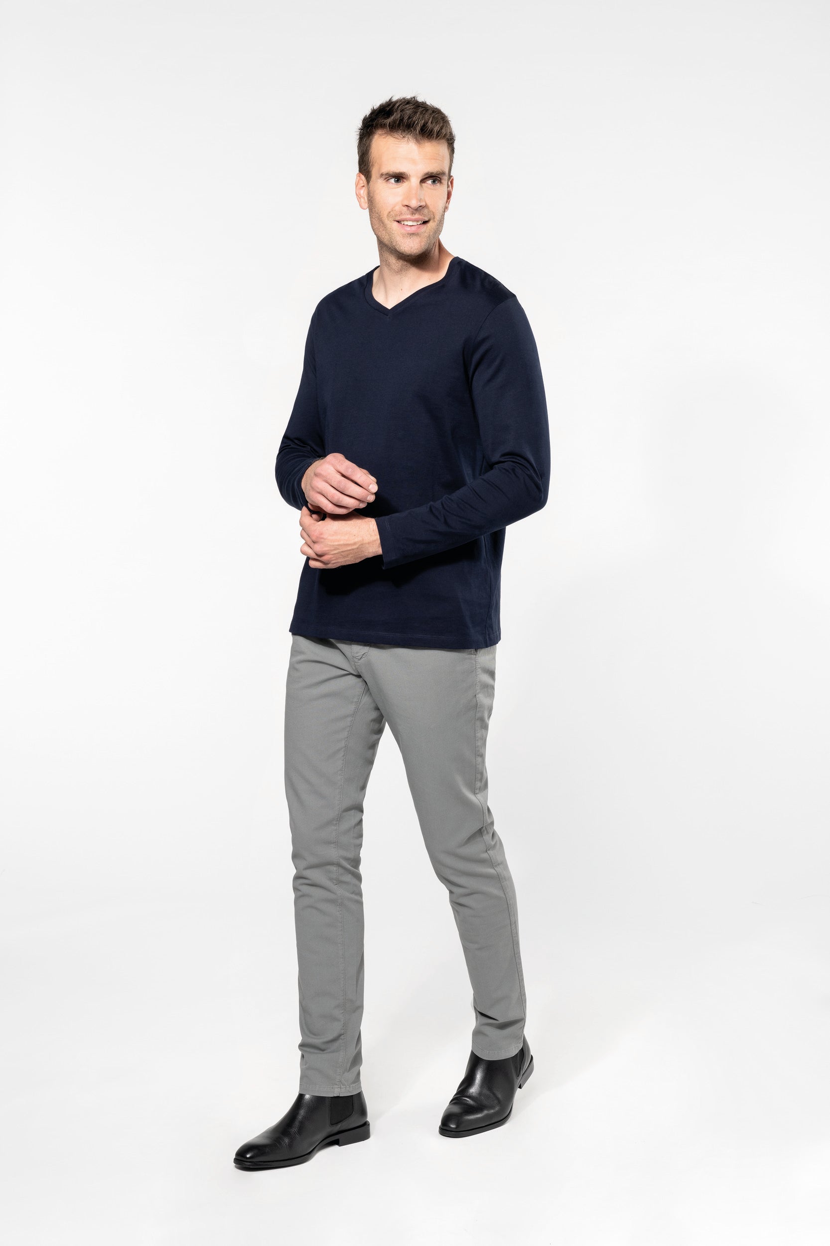 T-shirt Supima® col V manches longues homme