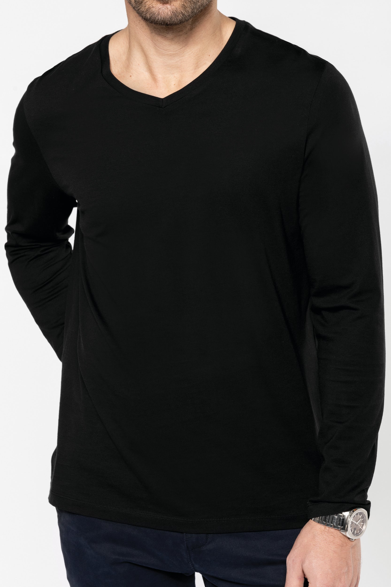 T-shirt Supima® col V manches longues homme