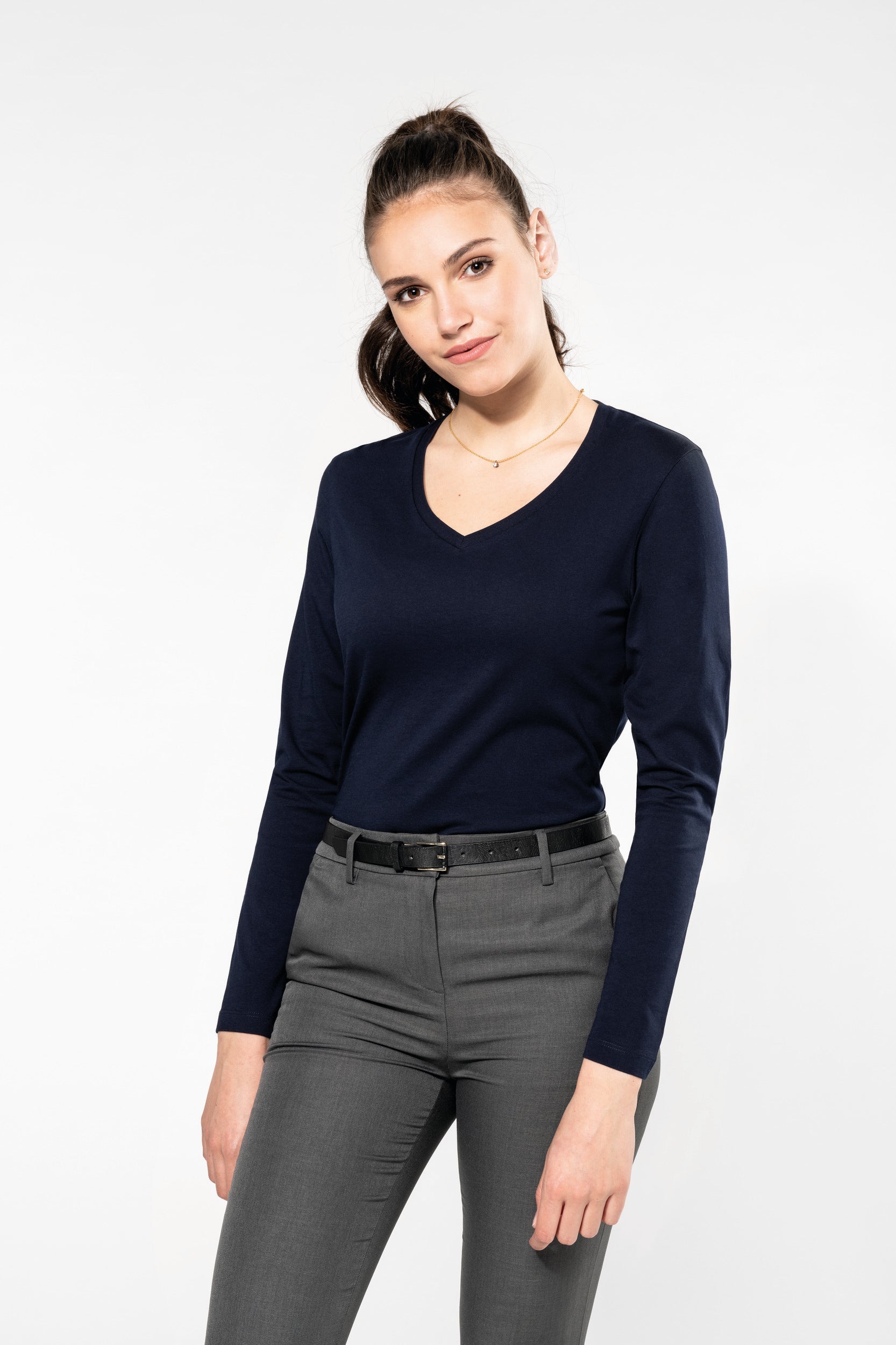 T-shirt Supima® col V manches longues femme