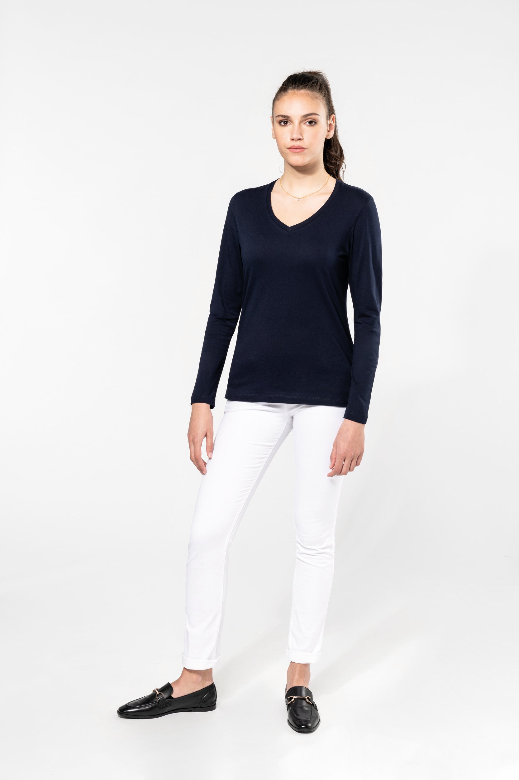 T-shirt Supima® col V manches longues femme