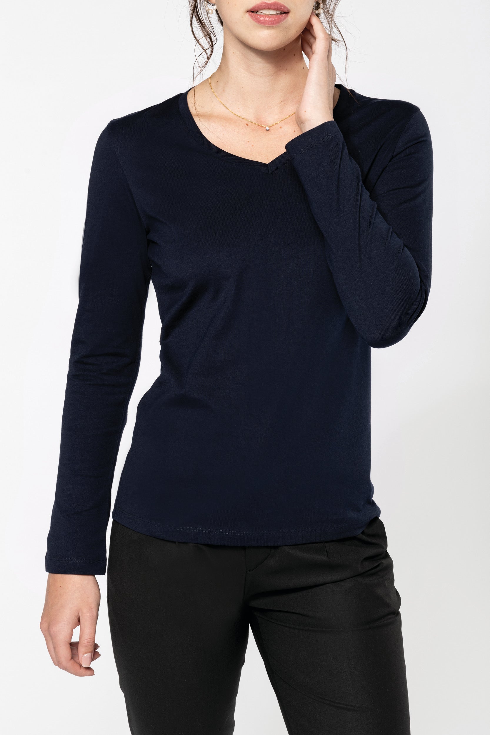 T-shirt Supima® col V manches longues femme