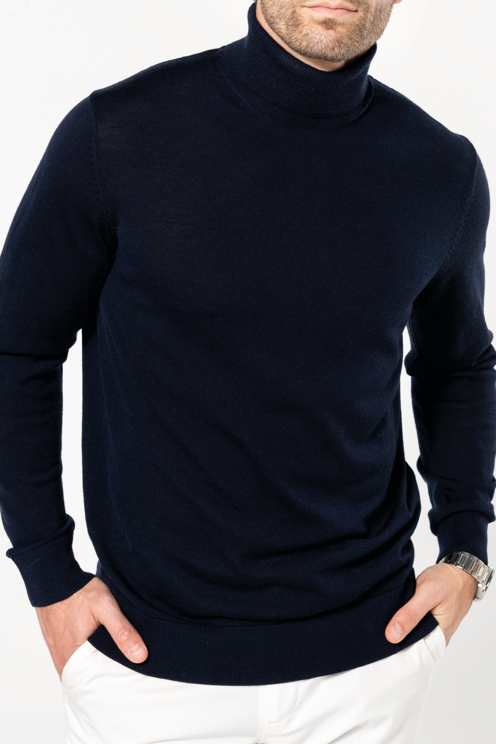 Pull Mérinos col roulé homme