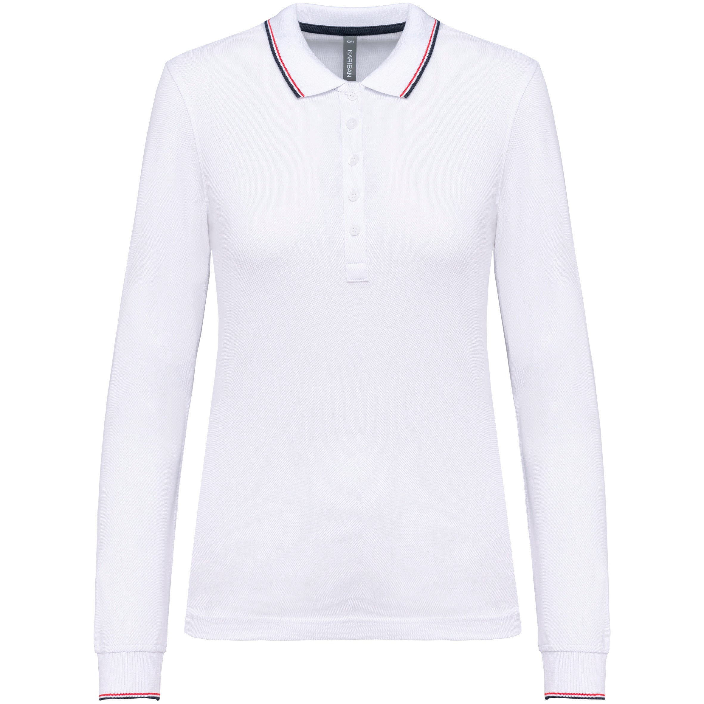 Polo maille piquée manches longues femme