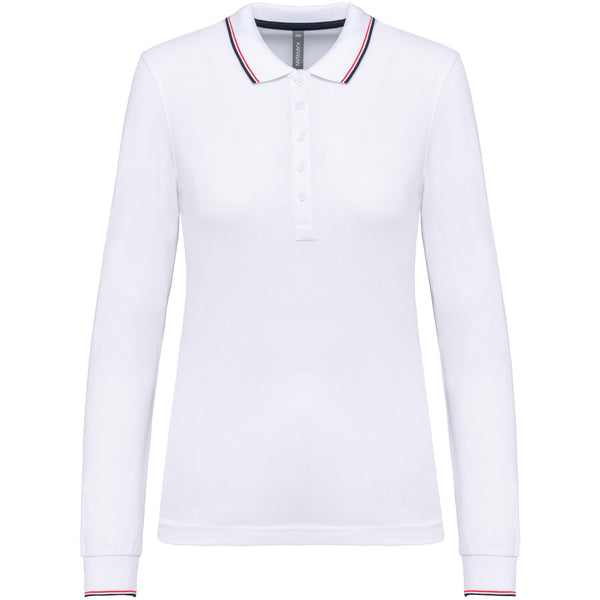 Polo maille piquée manches longues femme