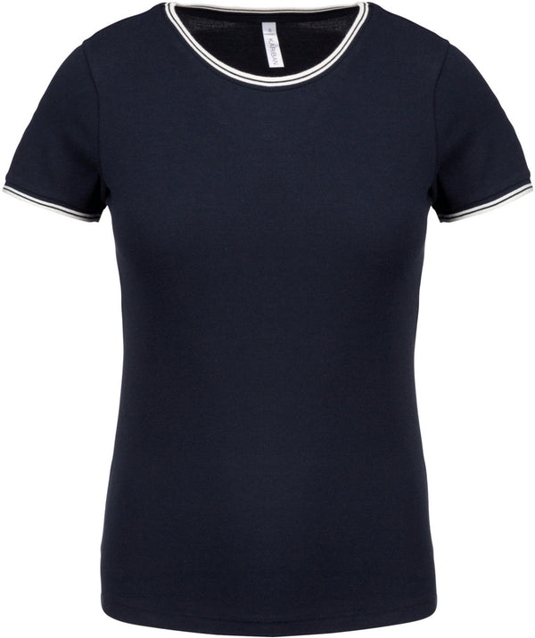 Women's piqué knit T-shirt with round neck