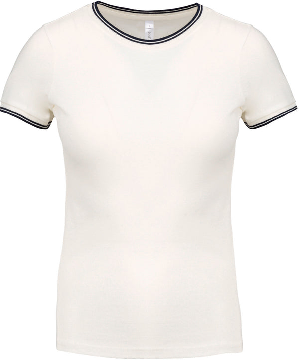 Women's piqué knit T-shirt with round neck