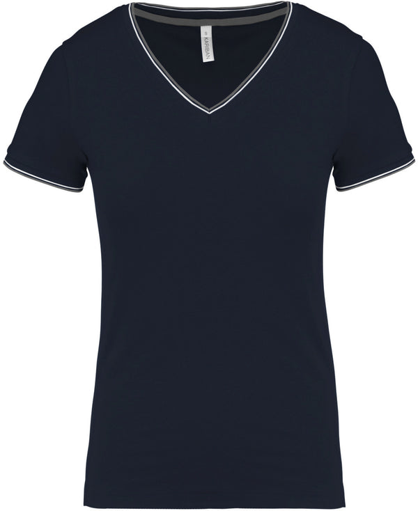 Dames T-shirt van piquétricot met V-hals