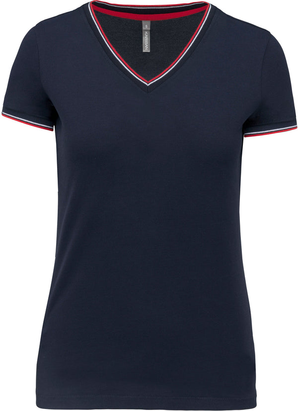 Dames T-shirt van piquétricot met V-hals