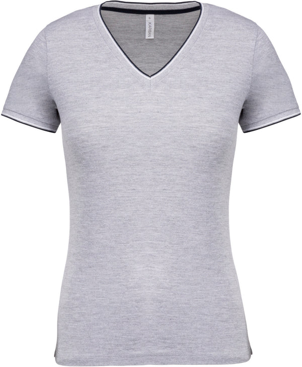 Dames T-shirt van piquétricot met V-hals