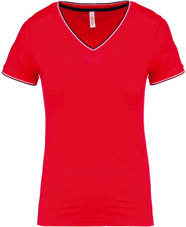 Dames T-shirt van piquétricot met V-hals