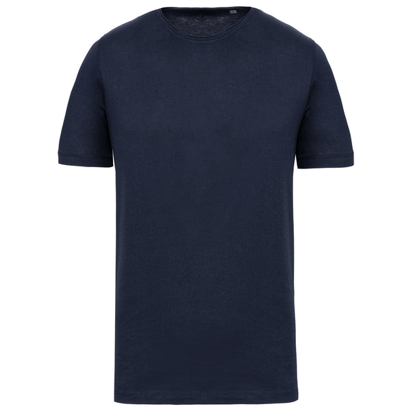 Men's organic t-shirt with raw edge collar and short sleeves