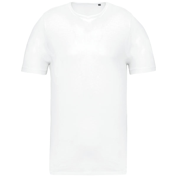 Men's organic t-shirt with raw edge collar and short sleeves