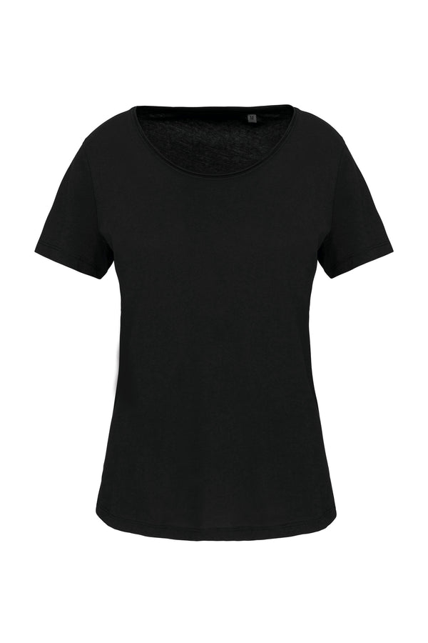 Women's organic short-sleeved raw collar T-shirt