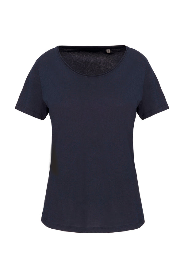 Women's organic short-sleeved raw collar T-shirt