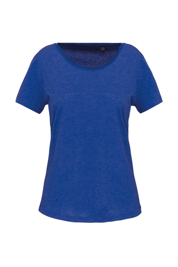 Women's organic short-sleeved raw collar T-shirt