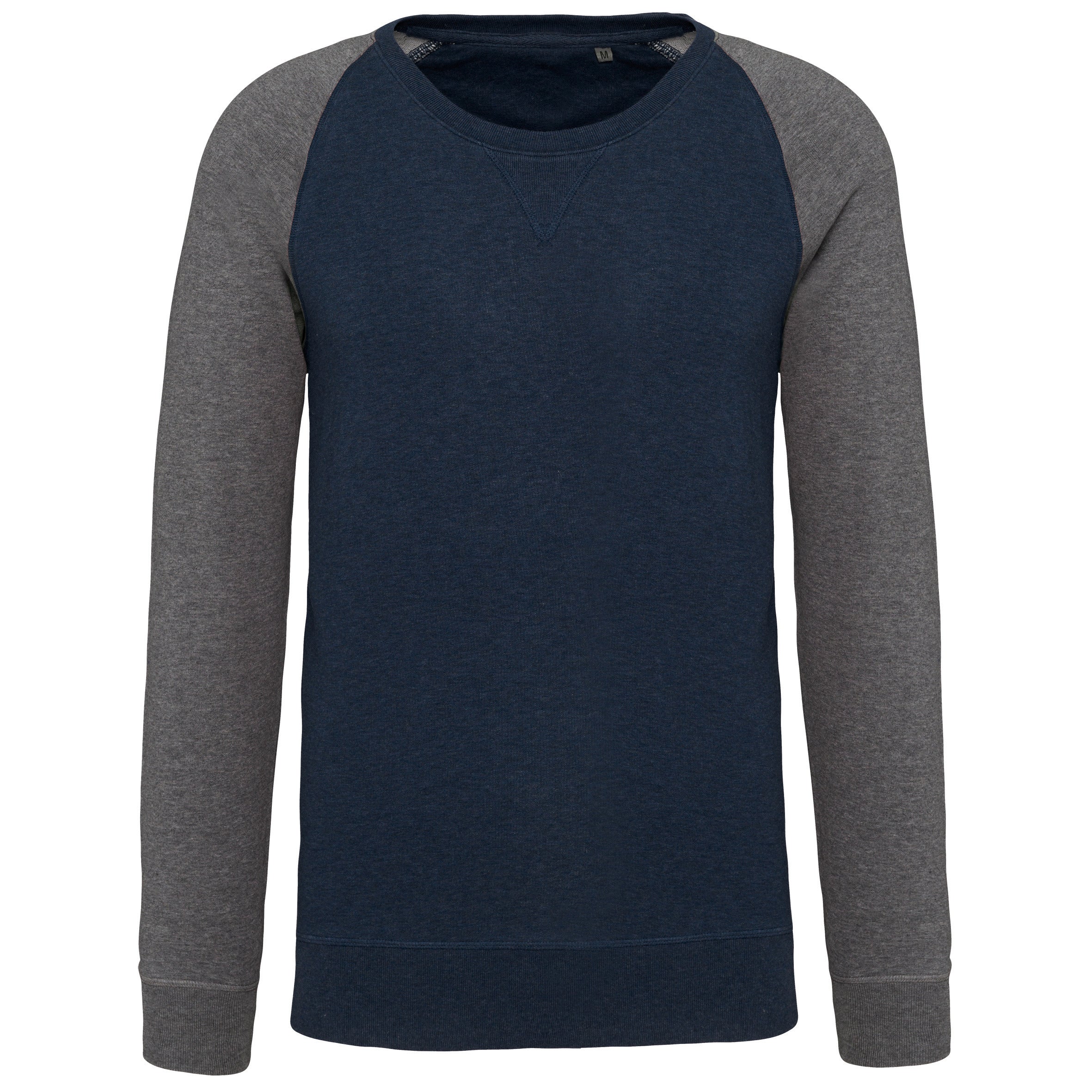 Biologisch tweekleurig herensweatshirt met ronde hals en raglanmouwen