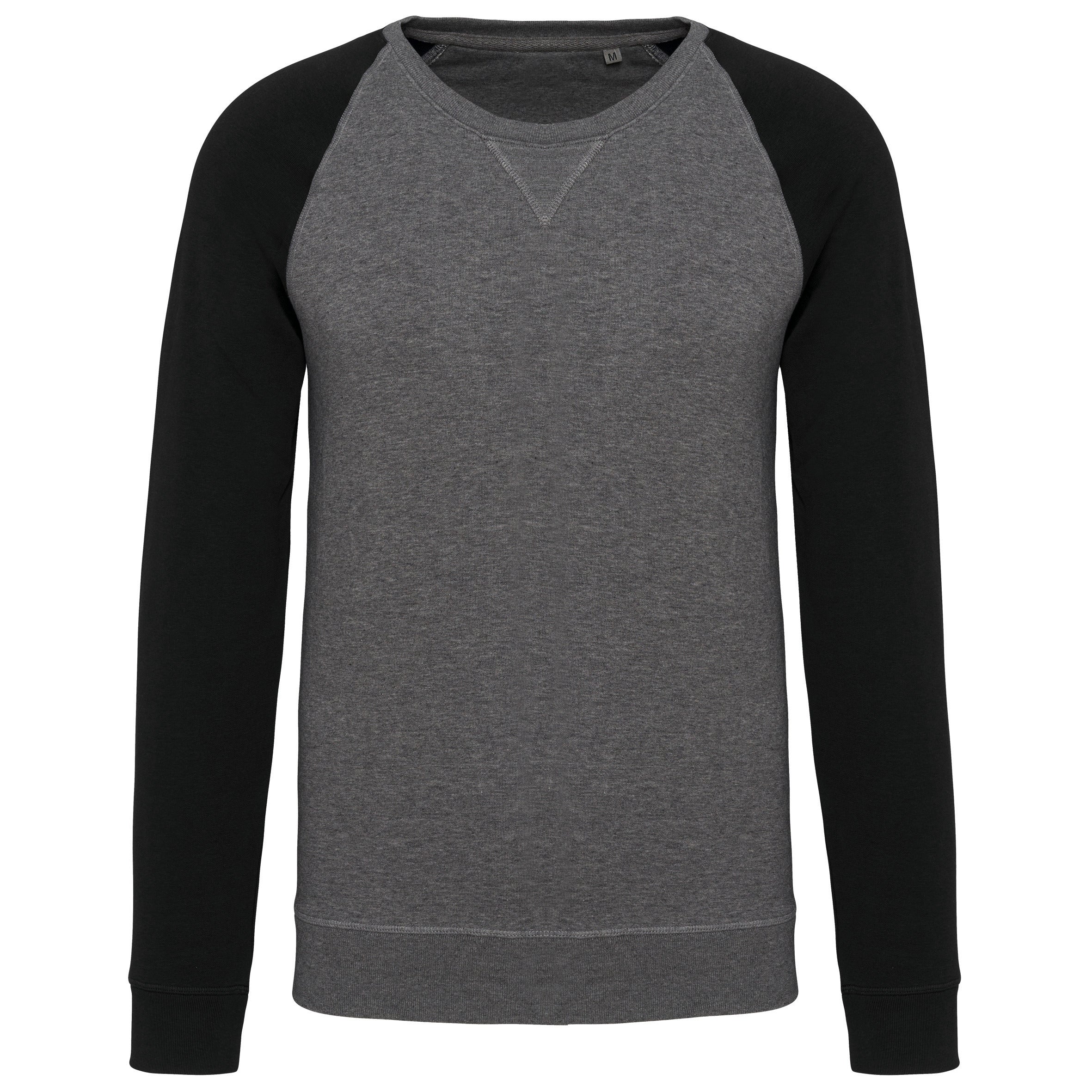 Biologisch tweekleurig herensweatshirt met ronde hals en raglanmouwen