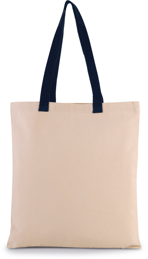 Flat canvas shopping bag with contrasting handles