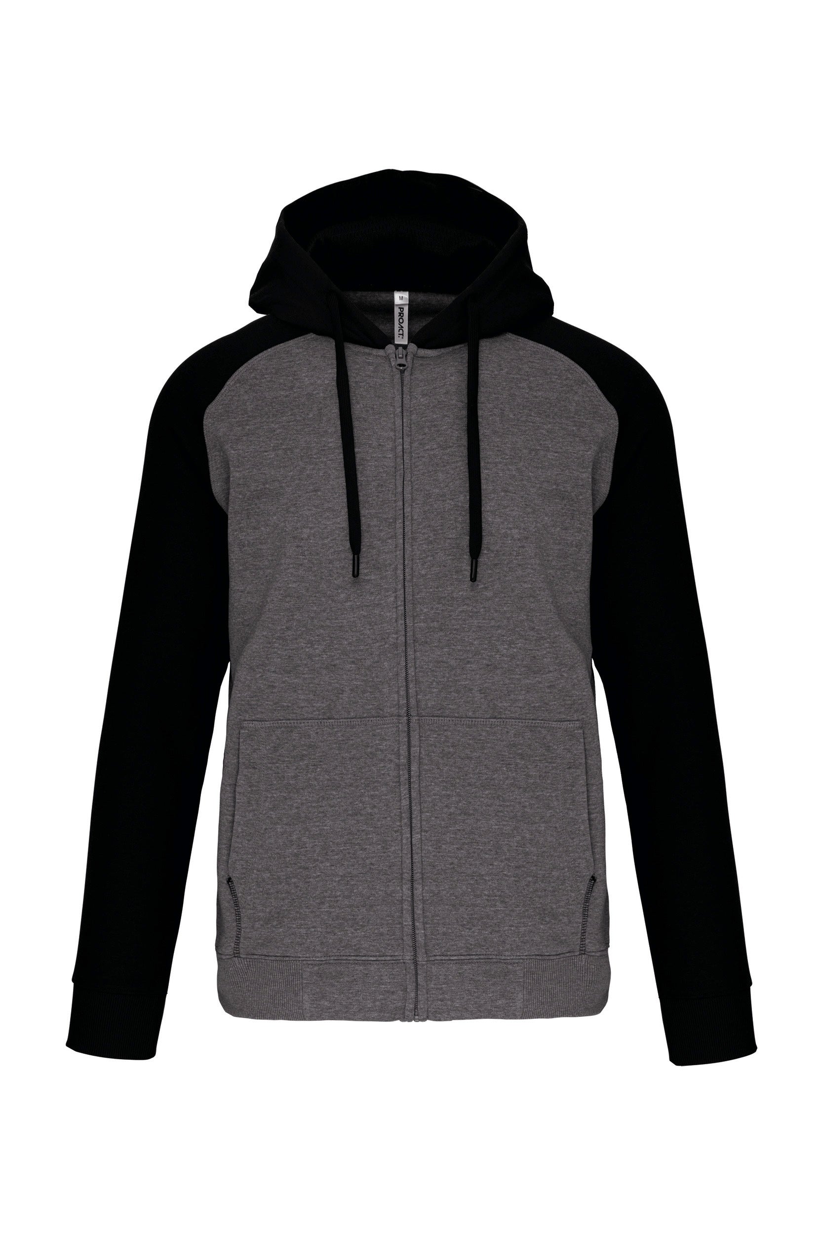 Unisex two-tone hooded zipped fleece jacket