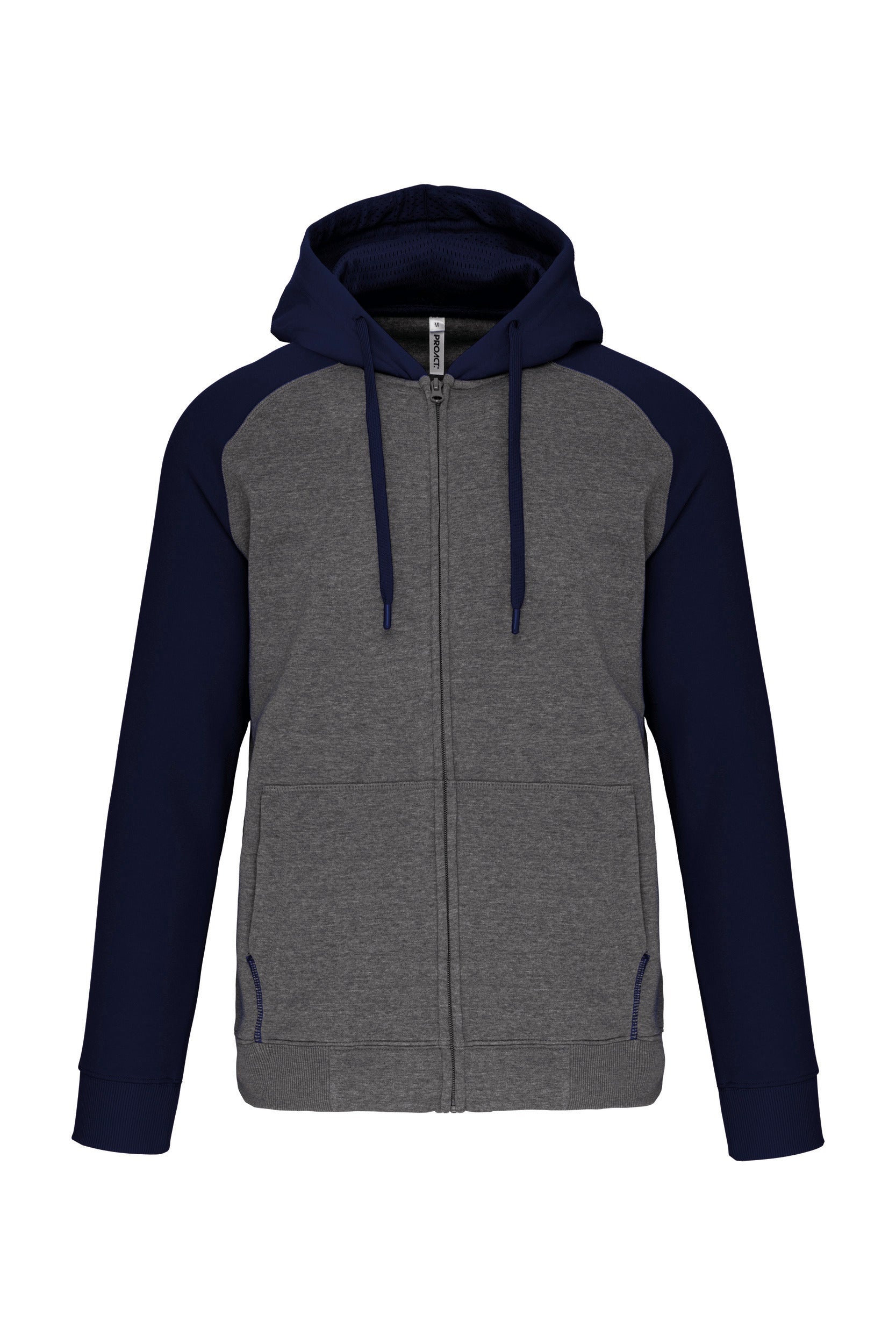 Unisex two-tone hooded zipped fleece jacket
