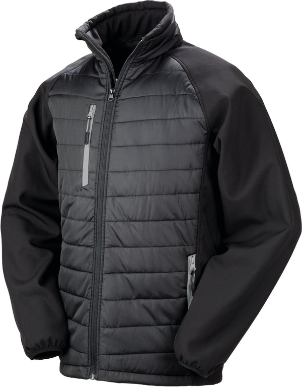 Recycled black compass padded softshell jacket