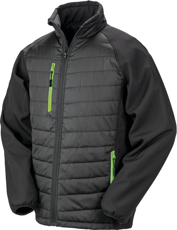 Recycled black compass padded softshell jacket